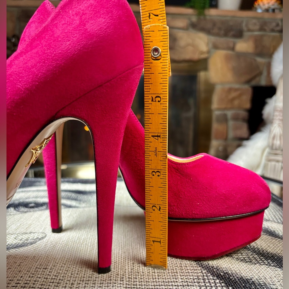 Charlotte Olympia Magenta Suede 1.5” Platform w/ 5.75” Heel, Sz 38.5/8 - Picture 9 of 10
